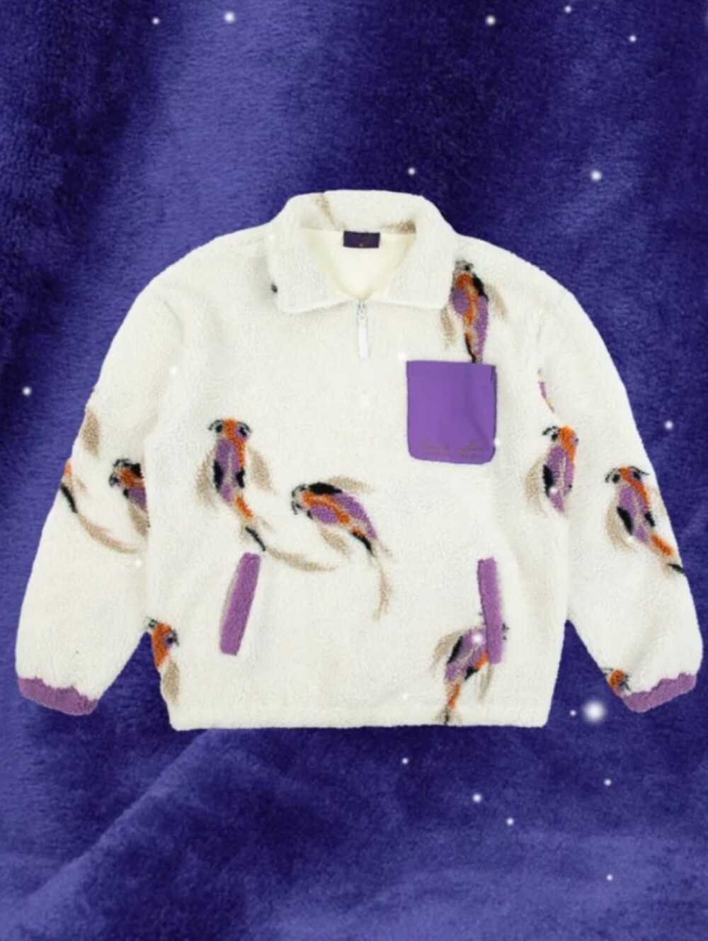 Taylor Swift Koi Fish Jacket Sherpa Speak Now White Purple Eras Fleece Large